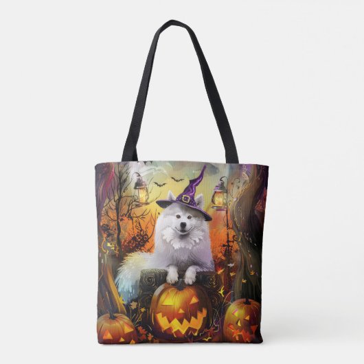 Tote Bag Éffrayant Samoyed Chien Halloween sorcière et Citr (Dos)