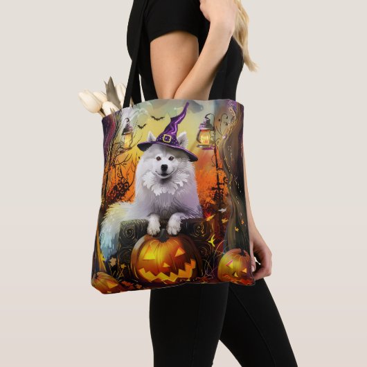 Tote Bag Éffrayant Samoyed Chien Halloween sorcière et Citr (De près)