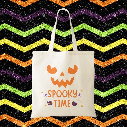 Tote Bag Éffrayant temps visage Citrouille avec chats Hallo