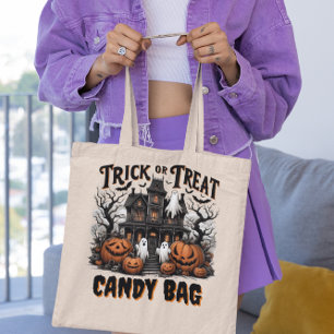 Tote Bag Éffrayante nuit d'Halloween avec citrouilles et fa