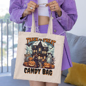 Tote Bag Éffrayante nuit d'Halloween avec ruse ou plaisir