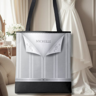 Tote Bag Élégance Moderne Noir et Argent pour Demoiselles d