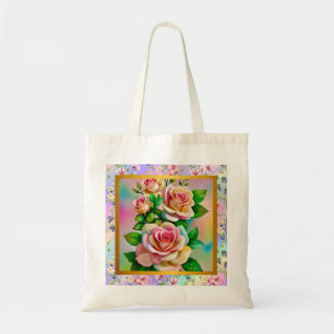 Tote Bag Elégance Rose rose et jaune Aquarelle Pastel
