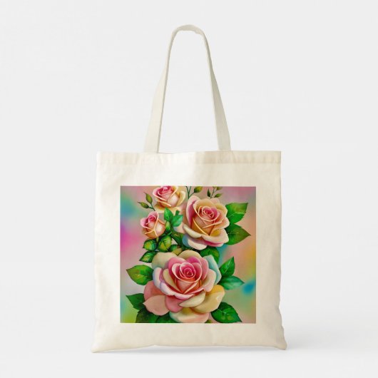 Tote Bag Elégance Rose rose et jaune Aquarelle Pastel (Dos)