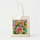 Tote Bag Elégance Rose rose et jaune Aquarelle Pastel (Devant)