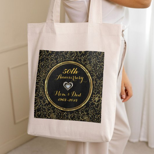 Tote Bag Élégant 50e anniversaire de Mariage Black & Gold