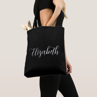 Tote Bag Élégant Abigail Script Nom personnalisé Noir