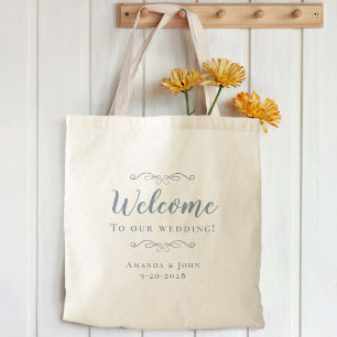 Tote Bag Elégant Accueil Mariage Favoris Dusty Blue