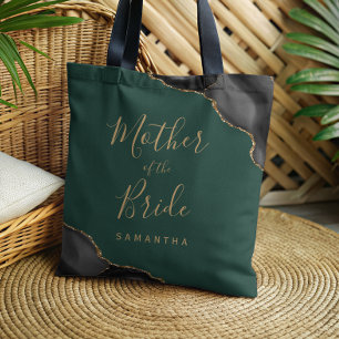 Tote Bag Élégant Agate Noir Or Vert Mère de la Mariée