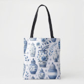 Tote Bag Elégant Aquarelle bleu Ginger Jar Motif (Devant)
