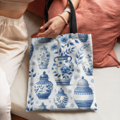 Tote Bag Elégant Aquarelle bleu Ginger Jar Motif