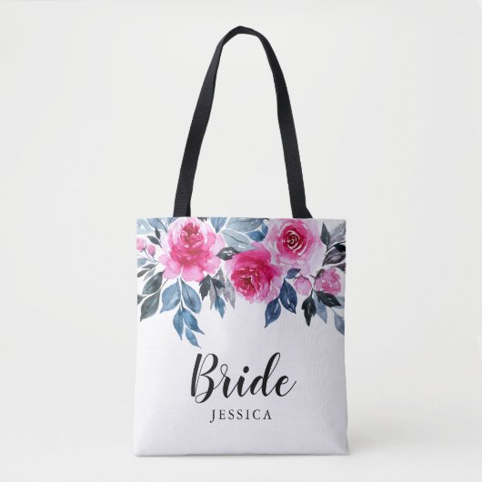 Tote Bag Élégant Aquarelle Floral Bride (Devant)
