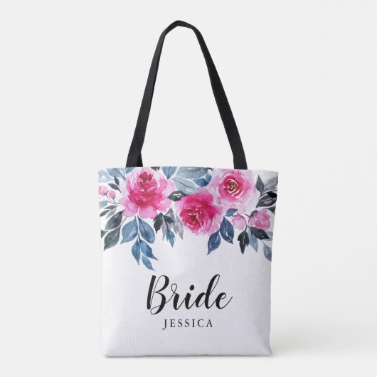 Tote Bag Élégant Aquarelle Floral Bride (Dos)