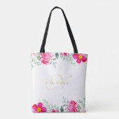 Tote Bag Élégant Aquarelle rose Nom du monogramme floral (Dos)