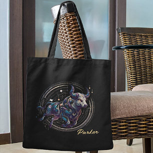 Tote Bag Elégant aquarelle Taurus Zodiac noir