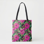 Tote Bag Elégant Aquarelle violet et Turquoise Fleurs Motif (Devant)
