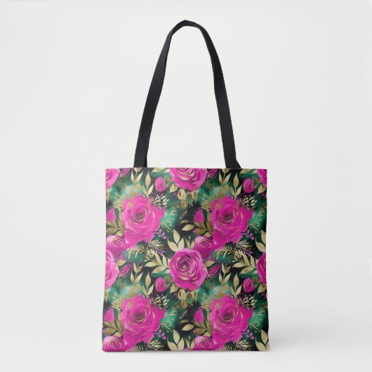 Tote Bag Elégant Aquarelle violet et Turquoise Fleurs Motif (Devant)