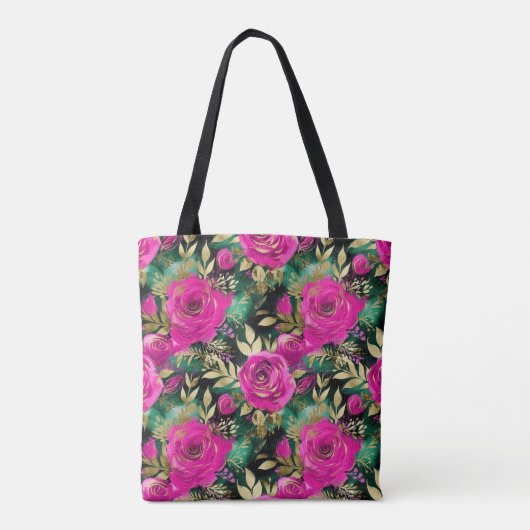 Tote Bag Elégant Aquarelle violet et Turquoise Fleurs Motif (Dos)