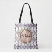 Tote Bag Élégant arlequin rose-blanc (Devant)