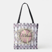 Tote Bag Élégant arlequin rose-blanc (Dos)
