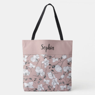Tote Bag Élégant avec noir et blanc orchidées chic rose arg