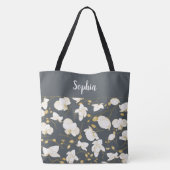 Tote Bag Elégant avec or et orchidées blanches chic gris (Dos)