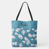 Tote Bag Elégant avec orchidées noir & blanc chic bleu (Dos)
