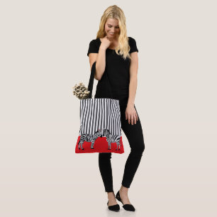 Tote Bag Elégant beau zèbre noir rayures Rouge