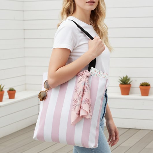 Tote Bag Élégant bébé rose et blanc rayé