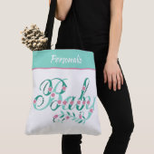 Tote Bag Élégant bébé rose Turquoise jolie personnalisée (De près)