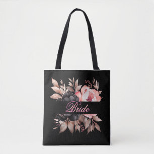 Tote Bag Elégant Beige Blush Floral Bride Script Aquarelle