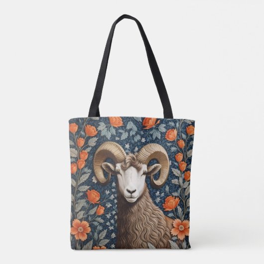 Tote Bag Elegant Big Horn Sheep William Morris Inspired (Dos)