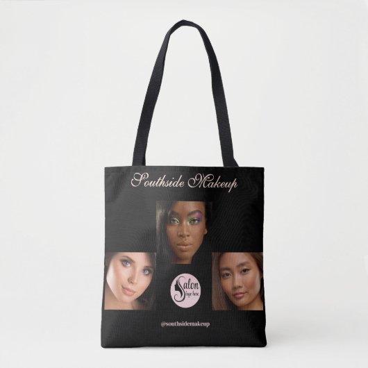 Tote Bag Elegant Black 3 Photo Square Makeup Business (Devant)