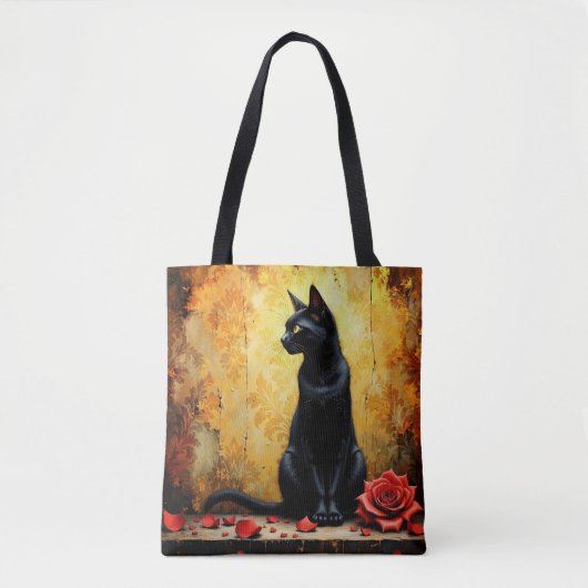 Tote Bag  Elegant Black Cat and Red Rose (Devant)