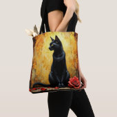 Tote Bag  Elegant Black Cat and Red Rose (De près)