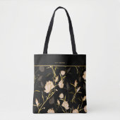 Tote Bag Elegant Black Floral Pattern Stylish Girly Trendy (Devant)