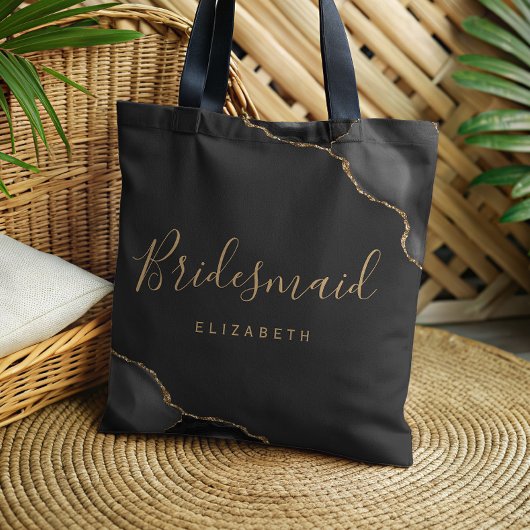 Tote Bag Elegant Black Gold Agate Dark Bridesmaid