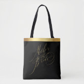 Tote Bag Elégant Black Gold Script Mère de la mariée Fourre (Devant)