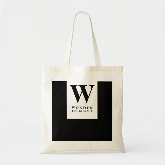 Tote Bag Elegant Black Wedding Monogram | Minimalist Couple (Devant)