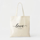 Tote Bag Élégant Black White Love Script Mariage personnali<br><div class="desc">Célébrez votre journée spéciale avec notre "Amour Intemporel - Elégant Mariage de script Sac fourre-tout". Ce sac fourre-tout magnifiquement conçu comprend le mot "Amour" dans un script magnifique et élégant, parfait pour incarner l'amour et l'élégance de votre mariage. Personnalisez ce sac fourre-tout avec vos noms et votre date de mariage,...</div>