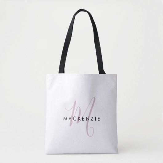 Tote Bag Élégant blanc blanc blanc clair rose Script Monogr (Devant)