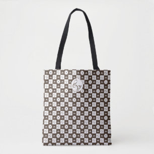 Tote Bag Elégant blanc et Brown Motif À damiers