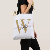 Tote Bag Elégant Blanc Gold Girly Personnalisé Monogramme (De près)