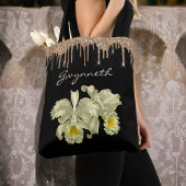 Tote Bag Elégant blanc Orchidées Gold Parties scintillant D
