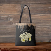 Tote Bag Elégant blanc Orchidées Gold Parties scintillant D