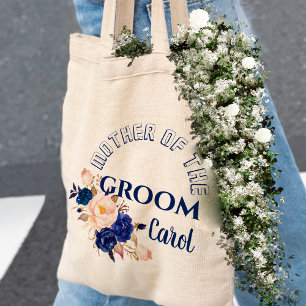 Tote Bag Élégant Bleu Blush Rose Floral Mère De La Salle