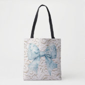 Tote Bag Elégant bleu dentelle blanche arc (Devant)