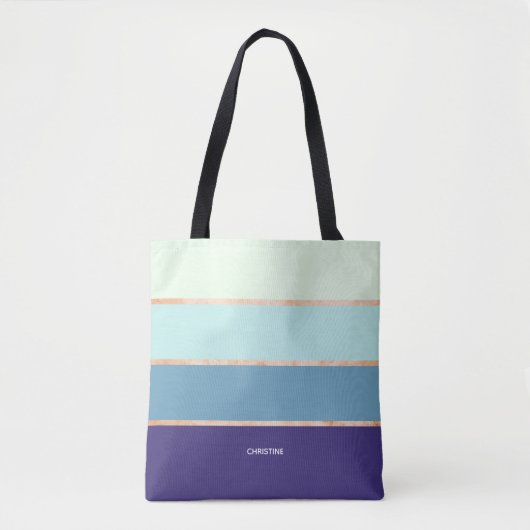 Tote Bag Élégant bleu moderne rayé Prénom Femmes (Devant)