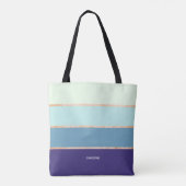 Tote Bag Élégant bleu moderne rayé Prénom Femmes (Dos)