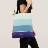 Tote Bag Élégant bleu moderne rayé Prénom Femmes (De près)